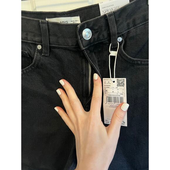 NEW Mango Women's 2 Black Jean Shorts Zoe High Waist Straight Fit Denim - Picture 7 of 13